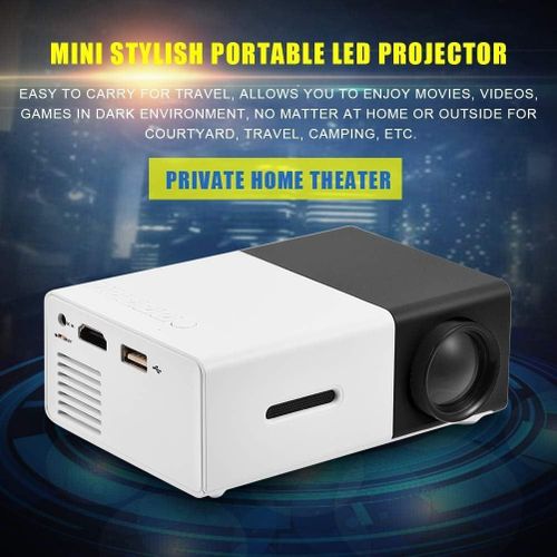 Mini Projector, Built-in Stereo Speaker Portable Multi-media Home Theater Projector with HDMI/AV/USB Interface 320x240 Resolution(Black-White)
