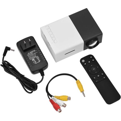 Mini Projector, Built-in Stereo Speaker Portable Multi-media Home Theater Projector with HDMI/AV/USB Interface 320x240 Resolution(Black-White)