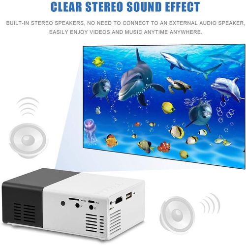 Mini Projector, Built-in Stereo Speaker Portable Multi-media Home Theater Projector with HDMI/AV/USB Interface 320x240 Resolution(Black-White)