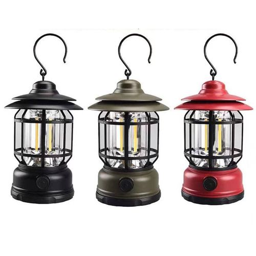 LED Camping Lantern, Portable Retro Camping Lamp, USB Rechargeable Camping Lantern with Hook, LED Hanging Tent Lantern Torch for Outdoor Hiking Fishing