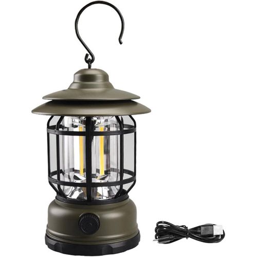 LED Camping Lantern, Portable Retro Camping Lamp, USB Rechargeable Camping Lantern with Hook, LED Hanging Tent Lantern Torch for Outdoor Hiking Fishing