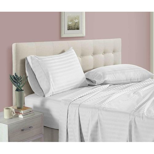 6*6 Egyptian Cotton Night Comfort sheet set 300 Thread Count Cotton Soft & Smooth Sateen Weave - 4 Piece Embossed Bed Sheet Set Striped 1 Fitted Bedding Sheet, 1 Flat Sheet & 2 Pillowcase Fits 15" inch Deep Pocket Mattress For Hotel Quality And Home