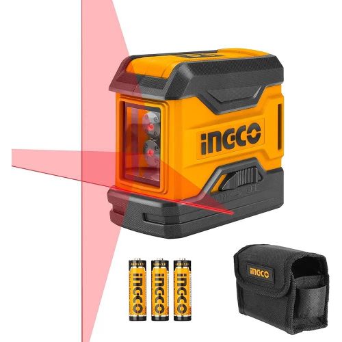 INGCO 50 Feet Laser Level Self-Leveling Horizontal and Vertical Cross-Line Red Beam Lazer Leveler tool for Indoor Construction Picture Hanging Wall Writing - Orange