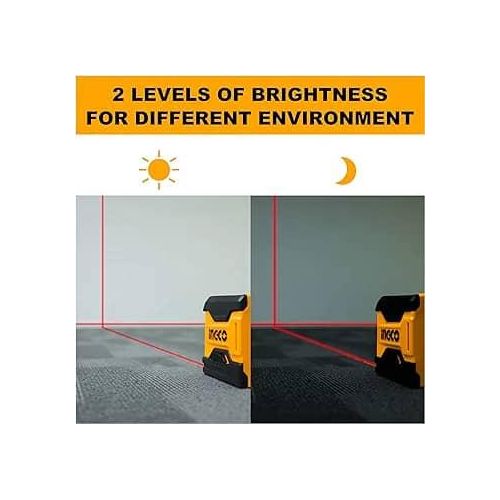 INGCO 50 Feet Laser Level Self-Leveling Horizontal and Vertical Cross-Line Red Beam Lazer Leveler tool for Indoor Construction Picture Hanging Wall Writing - Orange