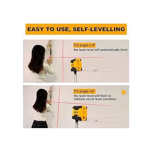 INGCO 50 Feet Laser Level Self-Leveling Horizontal and Vertical Cross-Line Red Beam Lazer Leveler tool for Indoor Construction Picture Hanging Wall Writing - Orange