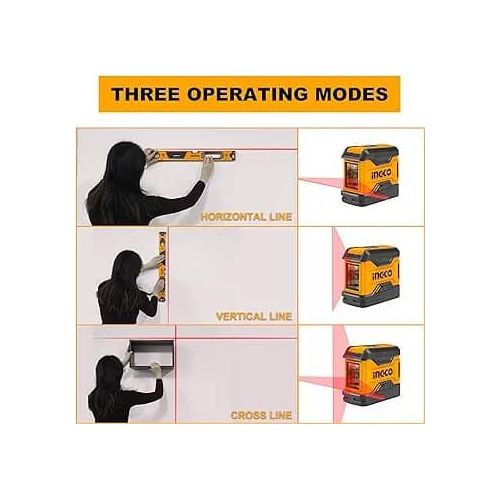 INGCO 50 Feet Laser Level Self-Leveling Horizontal and Vertical Cross-Line Red Beam Lazer Leveler tool for Indoor Construction Picture Hanging Wall Writing - Orange