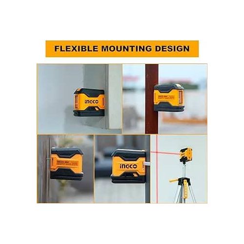 INGCO 50 Feet Laser Level Self-Leveling Horizontal and Vertical Cross-Line Red Beam Lazer Leveler tool for Indoor Construction Picture Hanging Wall Writing - Orange