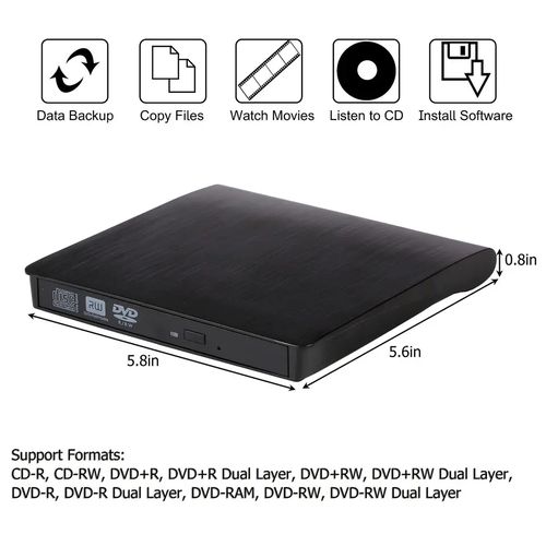 Slim External CD/DVD Drive USB 3.0 Player Burner Reader for Laptop PC Mac HP