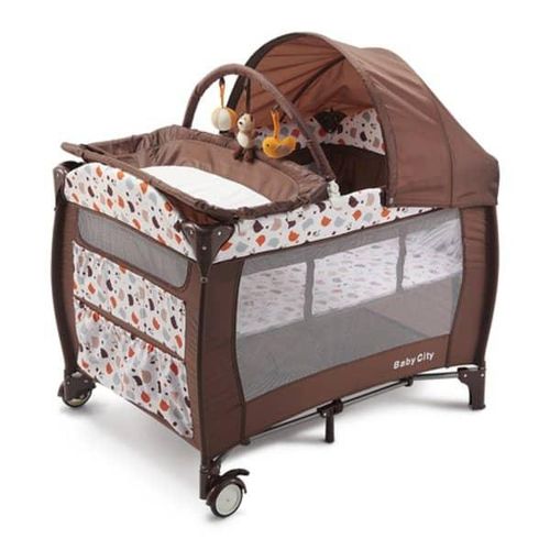 Portable Foldable 4 in 1 Convertible Toddler Iron Playpen Travel Cot Portable play yard Multi Dots Baby Bed Crib- Multicolor