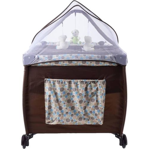 Portable Foldable 4 in 1 Convertible Toddler Iron Playpen Travel Cot Portable play yard Multi Dots Baby Bed Crib- Multicolor