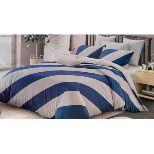 5*6 Cotton Duvet With 1 Bedsheet And 2 Pillowcases- Grey & Blue