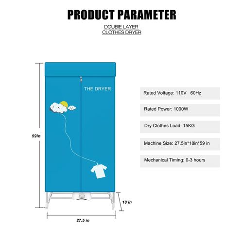 DOCKCASE Portable Dryer,110V 1000W Electric Clothes Dryer Machine Double layer Stackable Clothes Drying Rack for Apartments, RV,Laundry,and More