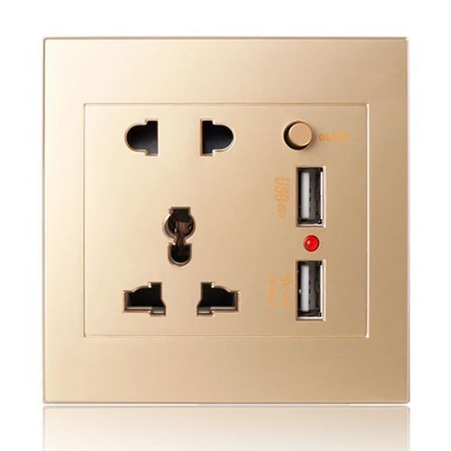 Universal Wall socket Dual USB Charger Port 2.1A  Gold