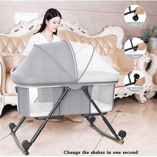 Bedside Baby Crib Cot Bed, Height-Adjustable Travel Cot Multifunction Bed, Folding Playpen With 360° Universal Wheel - Multicoloured