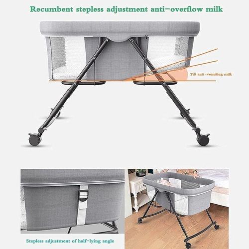 Bedside Baby Crib Cot Bed, Height-Adjustable Travel Cot Multifunction Bed, Folding Playpen With 360° Universal Wheel - Multicoloured