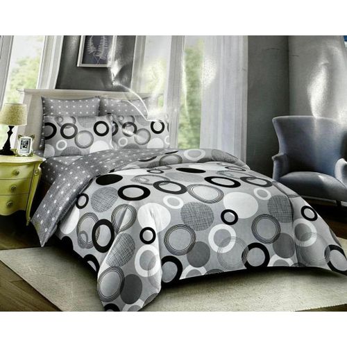 5*6 Bedcover With 1 Bedsheet & 2 Pillowcases-Grey Black