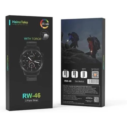 1 Piece Of RW- 46 Men Smart Watch With 3 Pairs Straps HD IPS AMOLED Display Waterproof Smartwatch App Control Heart Rate GPS And Fitness Smart Watch With Wireless Charger And Torch Light -Multicolor