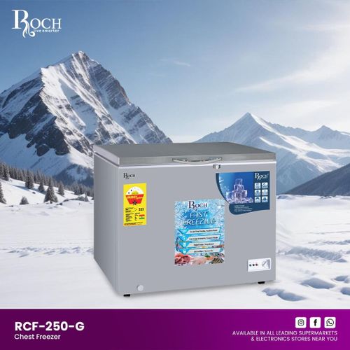 Roch 250 Litres Defrost Deep / Chest Freezer RCF-250(Sliding Glass) - Grey.