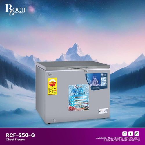 Roch 250 Litres Defrost Deep / Chest Freezer RCF-250(Sliding Glass) - Grey.