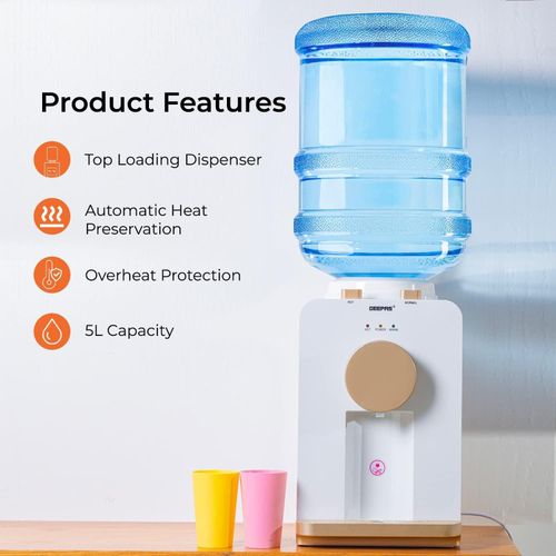 Geepas Hot And Warm Normal Water Dispenser, Normal and Hot, Two Taps Counter Top -White