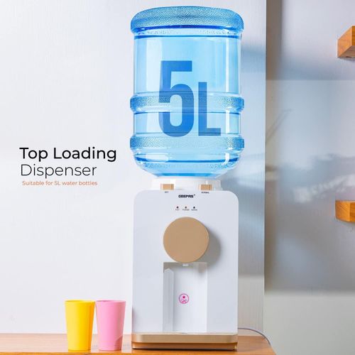 Geepas Hot And Warm Normal Water Dispenser, Normal and Hot, Two Taps Counter Top -White