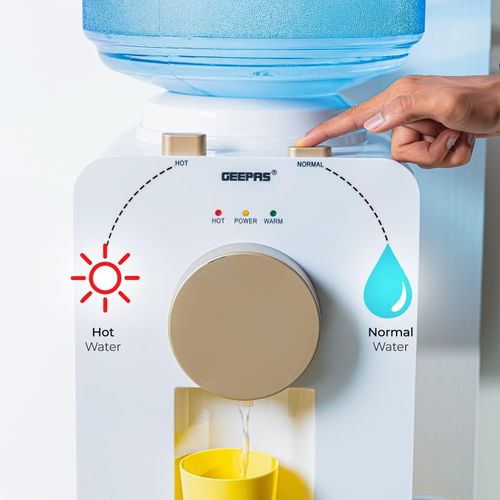 Geepas Hot And Warm Normal Water Dispenser, Normal and Hot, Two Taps Counter Top -White