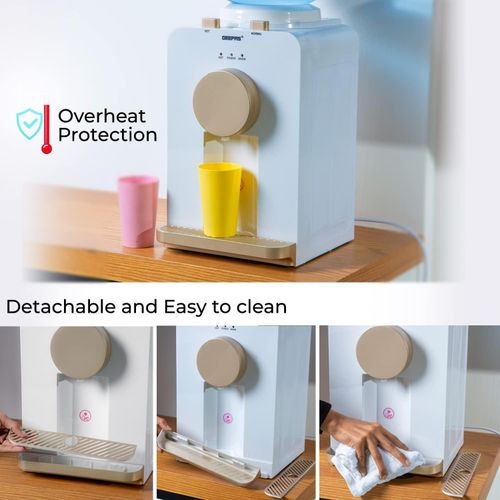 Geepas Hot And Warm Normal Water Dispenser, Normal and Hot, Two Taps Counter Top -White