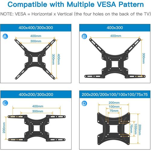 Full Motion TV Wall Mount for 26-53 Inch TVs, Max VESA 400x400mm up to 66lbs, single Arm Full Motion TV Wall Mount for Most 37-70 Inch TVs up to 132lbs