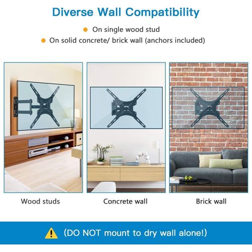 Full Motion TV Wall Mount for 26-53 Inch TVs, Max VESA 400x400mm up to 66lbs, single Arm Full Motion TV Wall Mount for Most 37-70 Inch TVs up to 132lbs