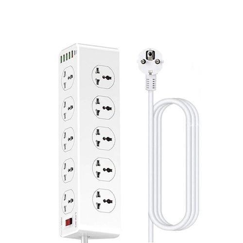 Ldnio 2500W 10 SOCKETS With 5 USB Ports And 1 TYPE-C PD PORT, DESKTOP EXTENSION HOME CHARGER With 2M EU POWER CORD-White