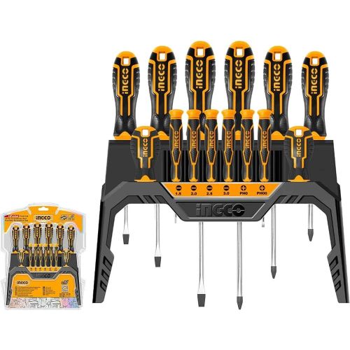 INGCO 14 Pcs Screw Driver Tool Set And Precision Screwdriver Set - Black, Orange