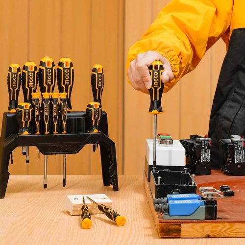 INGCO 14 Pcs Screw Driver Tool Set And Precision Screwdriver Set - Black, Orange