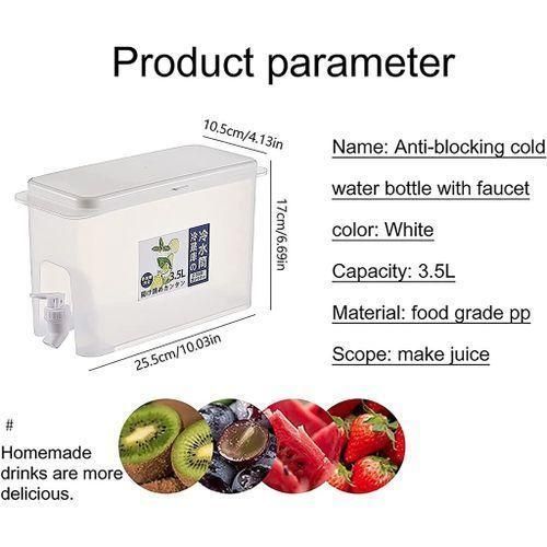 3.5L Fridge Beverage Dispenser With Faucet In Refrigerator Container, Colourless.