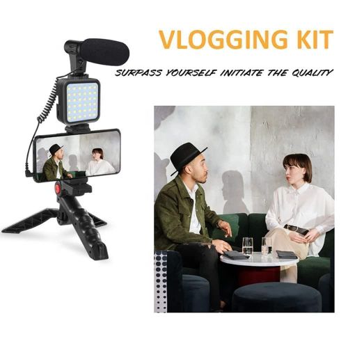 Tripod for DSLR Camera Operating Height Video Recording Vlogging Kit for Video Making, Mic, Mini Tripod Stand, LED Light & Phone Holder Clip for Podcasting With Microphone and And Light For Live Broadcast