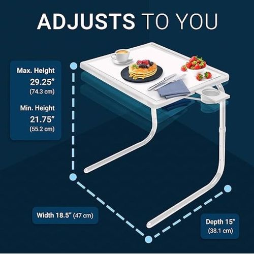 Table Mate  Adjustable Metallic Table For Computer, Eating Or Work, - White,