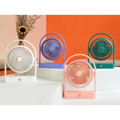 1Pc Mini Electric Fan With a Drawer Rotatable Head USB Portable Speed Adjustment Fan for Home Office Bedroom Dormitory- Multicolor
