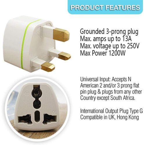 1 Piece Of UK Plug Adapter 3 Pin Universal Adapter Travel Adapter China Converter EU Socket To UK Plug- White