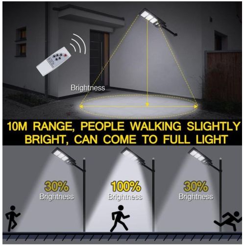 600w LED Outdoor Waterproof Security Solar Street Light With Remote - Black