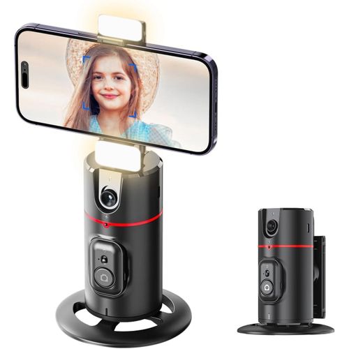 P02 AI Intelligent Tracker 360° Rotating Auto Face Tracking Phone Mount Stand with Fill Light Smart Rotation Desktop Selfie Gimbal Stabilizer for Smartphone Tripod for TikTok Live Streaming & Vlog, Smart Shooting Camera Mount for iPhone,No App Required