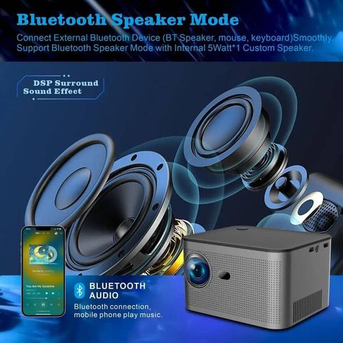 HD Super HY350 H713 BT5.0 HD 1080P Image Movie Video Voice Output Android 11 System 350ANSI FHD Home Theater Video Smarts Projectors Home Cinema- Silver
