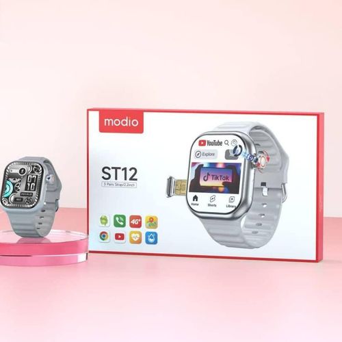 ST12 4G Network 2.2 inch Smartwatch with 3 Pairs Strap Simcard Slot And Camera- Multicolor