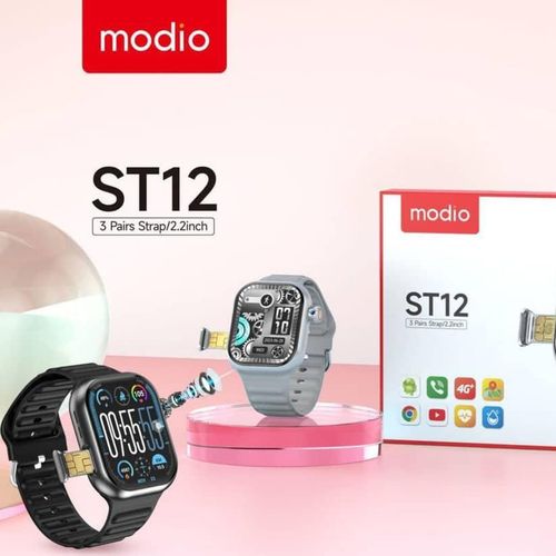 ST12 4G Network 2.2 inch Smartwatch with 3 Pairs Strap Simcard Slot And Camera- Multicolor