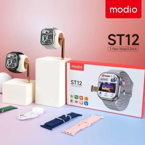 ST12 4G Network 2.2 inch Smartwatch with 3 Pairs Strap Simcard Slot And Camera- Multicolor