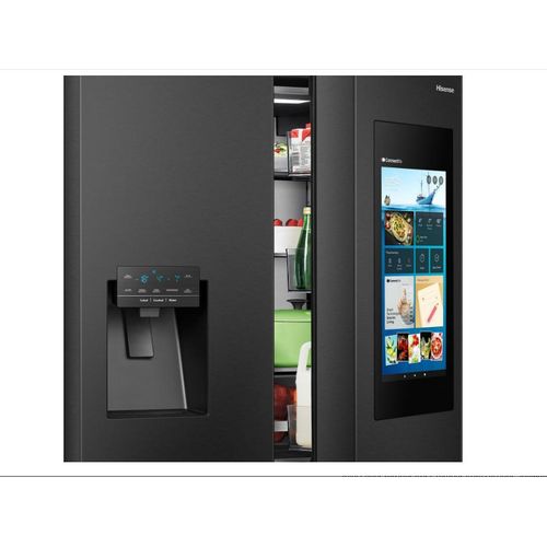 Hisense 680L Smart Refrigerator Cross Door  With Touch Display Screen Water and Ice Dispenser,Metal Cooling, Fridge Mate Black