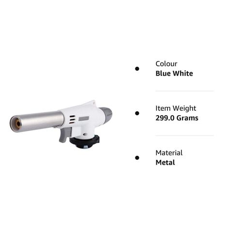 Gas Torch Auto Ignition Butane Gas Blow Torch for Outdoor BBQ Tool Burner Flamethrower Welding Gun Flame Gun (White)