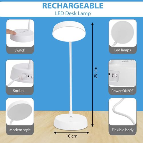 3 Light Mode LED Desk Lamp, Rechargeable Study Lamp with USB Charging, 3 Light Gear Lamp with Eye Care, Flexible Gooseneck & Touch Control Reading Study Table Lamp Dimmable