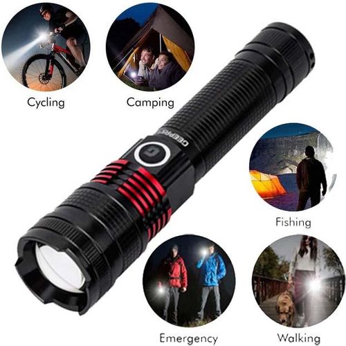 Geepas Rechargeable LED Flashlight Perfect for Indoor and Outdoor Use-Multi