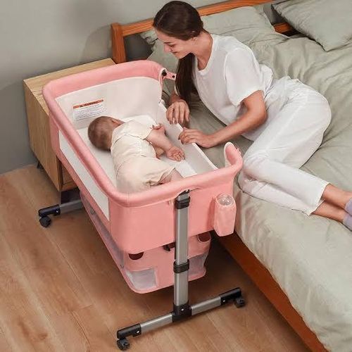Baby Bassinet Bedside Sleeper, Baby Bed Side Crib With Storage Basket, Easy Folding Bassinets, Adjustable Baby Bed For Infant Newborn-Pink