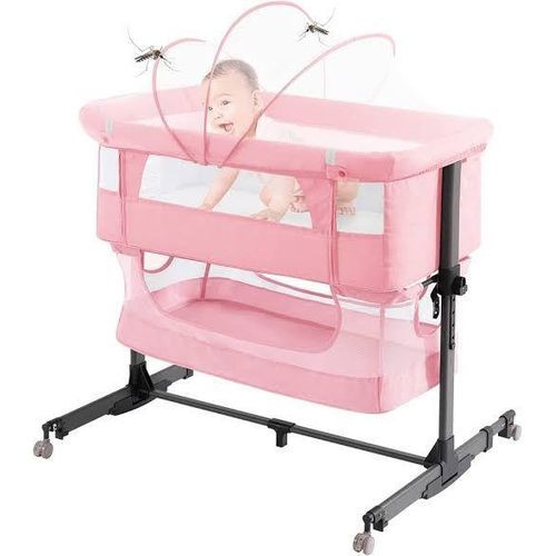 Baby Bassinet Bedside Sleeper, Baby Bed Side Crib With Storage Basket, Easy Folding Bassinets, Adjustable Baby Bed For Infant Newborn-Pink