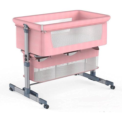 Baby Bassinet Bedside Sleeper, Baby Bed Side Crib With Storage Basket, Easy Folding Bassinets, Adjustable Baby Bed For Infant Newborn-Pink